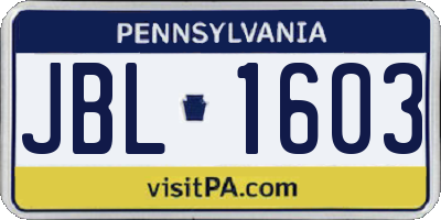 PA license plate JBL1603