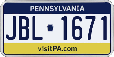 PA license plate JBL1671