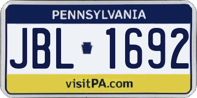 PA license plate JBL1692