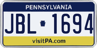 PA license plate JBL1694