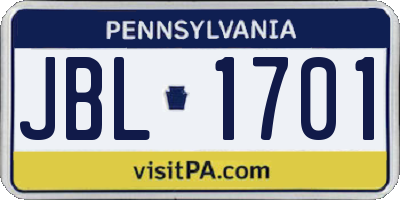 PA license plate JBL1701