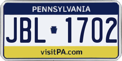 PA license plate JBL1702