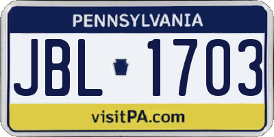 PA license plate JBL1703