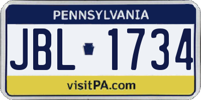 PA license plate JBL1734