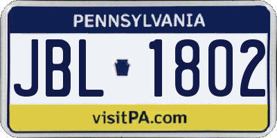 PA license plate JBL1802