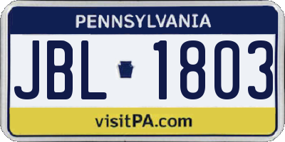 PA license plate JBL1803