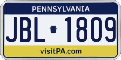 PA license plate JBL1809