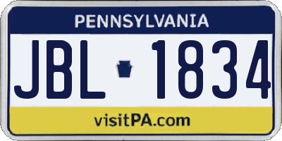 PA license plate JBL1834