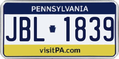 PA license plate JBL1839