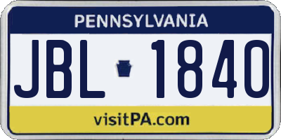 PA license plate JBL1840