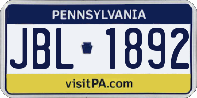 PA license plate JBL1892