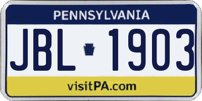 PA license plate JBL1903