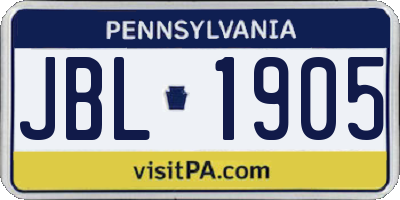 PA license plate JBL1905