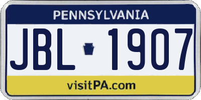 PA license plate JBL1907