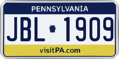 PA license plate JBL1909