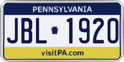 PA license plate JBL1920