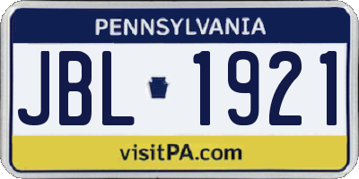 PA license plate JBL1921