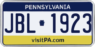 PA license plate JBL1923