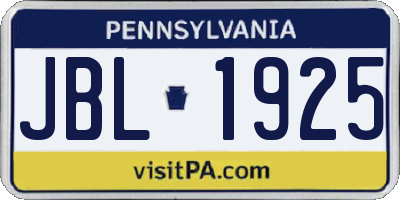 PA license plate JBL1925