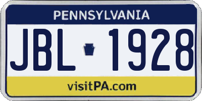 PA license plate JBL1928