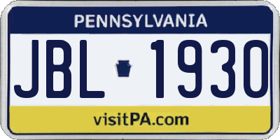 PA license plate JBL1930