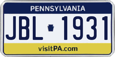 PA license plate JBL1931