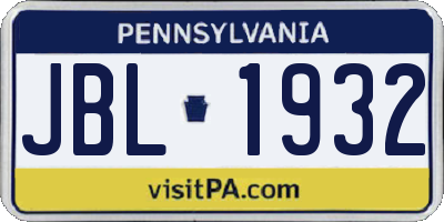 PA license plate JBL1932