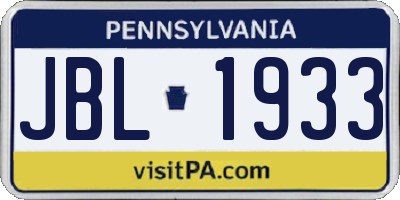 PA license plate JBL1933