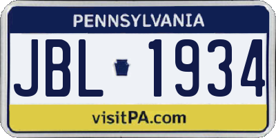 PA license plate JBL1934