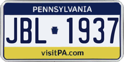 PA license plate JBL1937