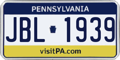 PA license plate JBL1939