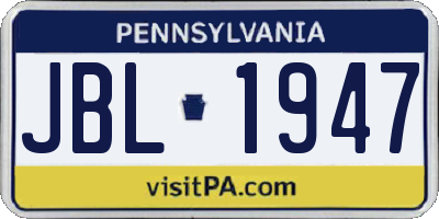 PA license plate JBL1947