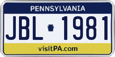 PA license plate JBL1981