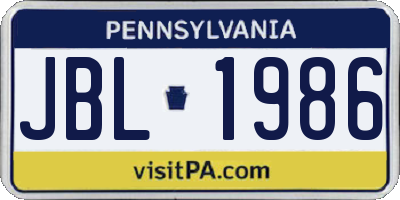 PA license plate JBL1986