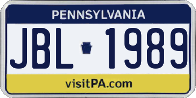 PA license plate JBL1989