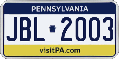 PA license plate JBL2003