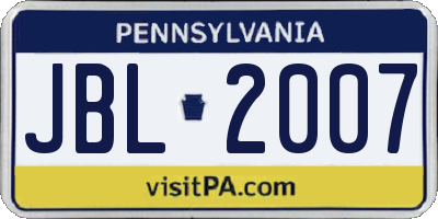 PA license plate JBL2007