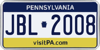 PA license plate JBL2008