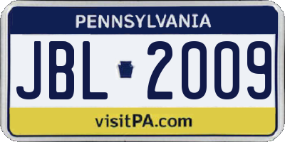 PA license plate JBL2009