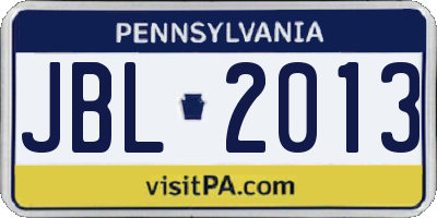 PA license plate JBL2013