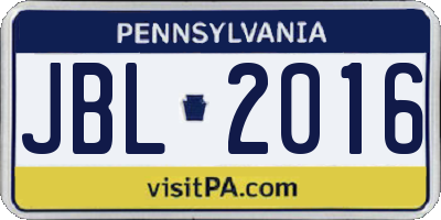 PA license plate JBL2016