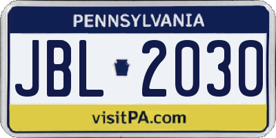 PA license plate JBL2030