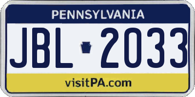 PA license plate JBL2033