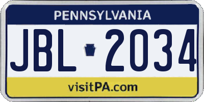 PA license plate JBL2034