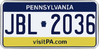 PA license plate JBL2036