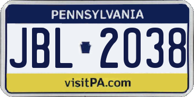 PA license plate JBL2038