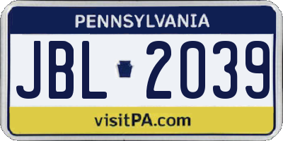 PA license plate JBL2039