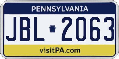 PA license plate JBL2063