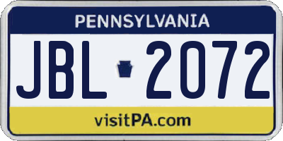 PA license plate JBL2072