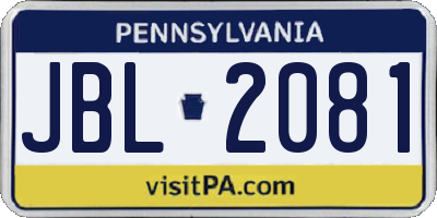 PA license plate JBL2081